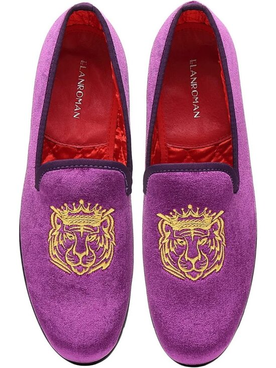 ELANROMAN Men\'s Purple Tiger Velvet Loafers Embroidery Slip on Penny Party Shoes main image 4